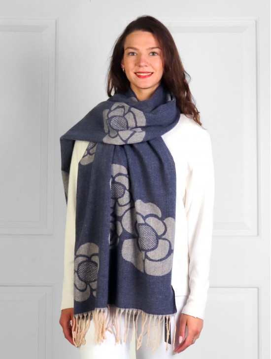 Cashmere Feeling Flower Scarf with Fringes